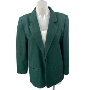 Sag Harbor 100% Wool Green Notch Collar Button Long Sleeve Blazer Coat Jacket 8